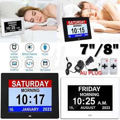 Extra Large Dementia Clock 8  Digital Calendar Day Clocks LED Alarm Clock Wall • $41.95