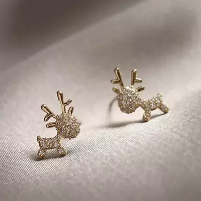 Fashion Golden Rhinestone Cute Cartoon Elk Stud Earrings Women Girls Gift New • $12.98