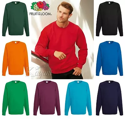 Mens Sweatshirt Fruit Of The Loom Raglan Sweat Pullover Plain Top Jumper Sweater • £12.49