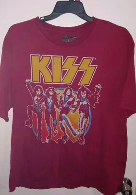 KISS Burgundy Red Short Sleeve Crew Neck T Shirt Size Medium New Distressed Kiss • $7