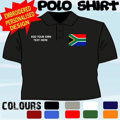 Personalised South Africa  Flag Emblem T Polo Shirt Embroidered • £17.81
