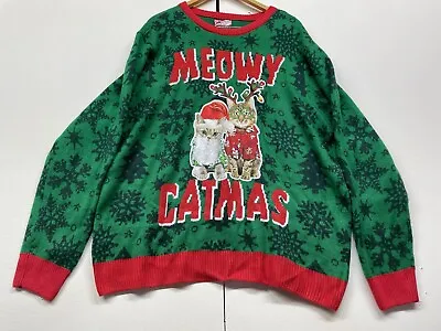 Mens Meowy Catmas Christmas Kitten Sweater Size 2XL Santa Cat Party • $22