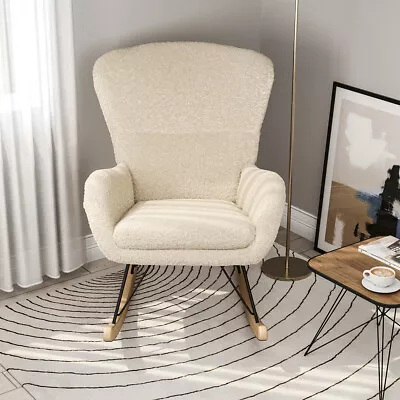 Luxury Teddy Fabric Upholstered Armchair Swing Chair Lazy Relaxing Rocking Chair • £135.95