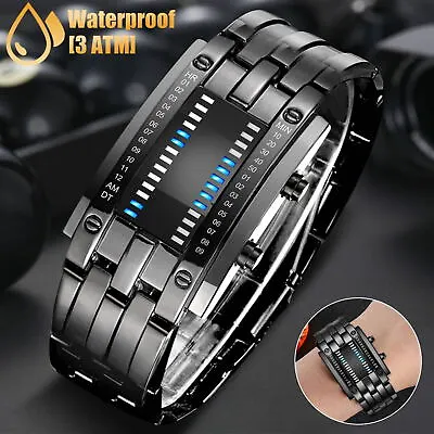 Luxury Men's Digital Watch Binary Time LED Backlight Waterproof Sport Wristwatch • $12.98