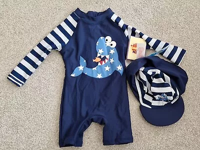 Baby Boy Primark Sun Protection Swimwear Navy Shark 6-9 Months Brand New Look • £4.99