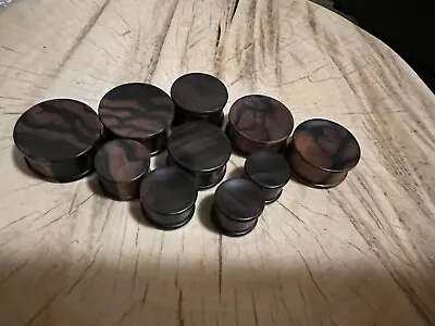 Pair Concave Iron Wood Plugs Tunnels Gauges Gauge Organic Wooden Plug D. Flare • $9.59