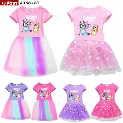 $19.98 • Buy Girls Bingo Bluey Print Dress Skirt Birthday Party Cosplay Fancy Dress 3-10Y AU