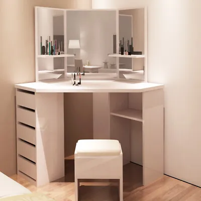 £149.99 • Buy Dressing Table White Corner Desk Makeup Vanity Table Drawers Stool Dresser Room