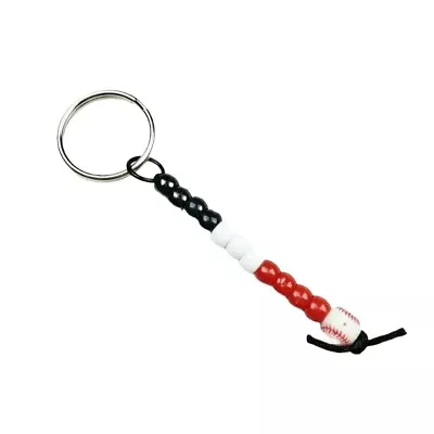 Black White & Red Baseball Keychain Beaded Handmade MLB Sports Fan Sporty Gift • $3.99