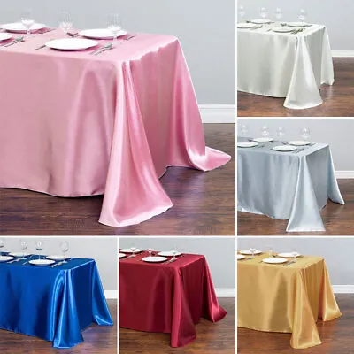 Satin Polyester Fabric Table Cloth 10Colour Rectangle Shape Party Wedding Table • $8.38