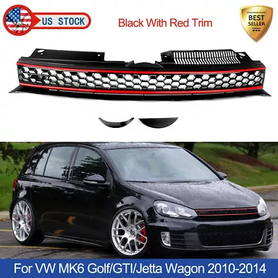 Front Upper Grille Black/Red Trim For VW MK6 Golf/GTI/Jetta Sportwagen 2010-2014 • $42.99