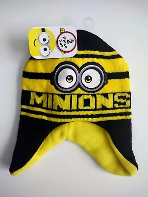 Minions Winter Beanie Hat And Mitten Set Black Yellow One Size Toddler NWT • $11.99