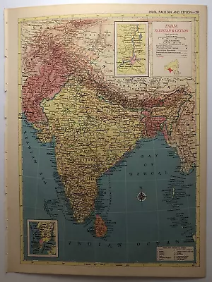 1954 Vintage INDIA Antique Atlas Map - Hammond's New World Atlas • $4.32