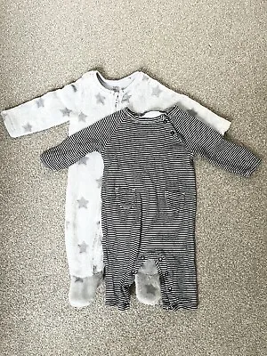 2 X Baby Unisex Grey Sleepsuits Rompers Next F&F Fleece 3-6 Months • £6.50