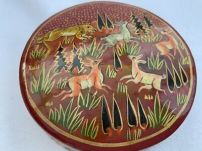 Vintage Hand Painted Trinket Box Paper Mache Lacquered India • $16