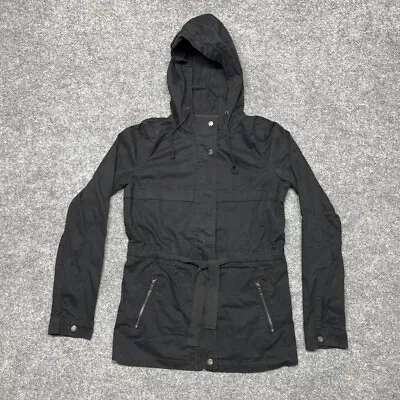 St. John's Bay Womens Jacket Black Snap Pockets Hooded Belted 100% Cotton ST New • $31.50