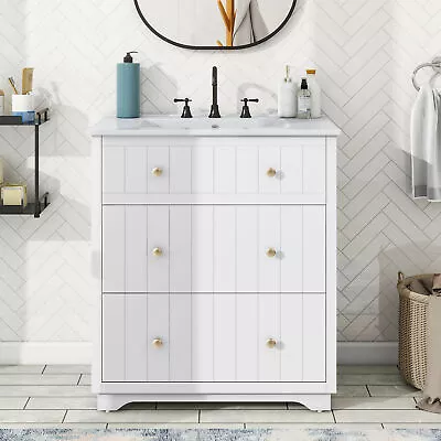 30 Modern White Bathroom Vanity Cabinet With 2 Drawers Mulit-functional Cabinet • $368.52