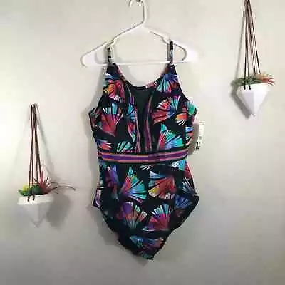 NWT La Blanca Illusion Mesh Fan High Neck Swimsuit 20W • $60