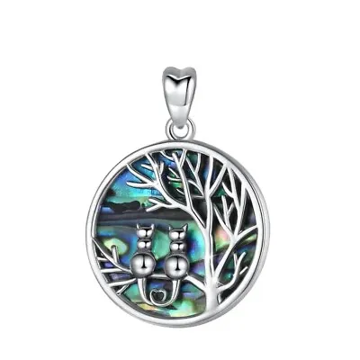 925 Sterling Silver Tree Of Life Pendant With Natural Abalone Shell And Cat • £33.88