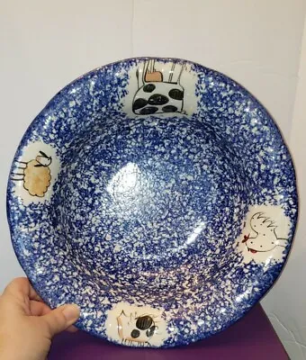 Molly Dallas Spatterware Serving Bowl 11 1/2  Diameter 3 3/4  Tall Cow Sheep Pig • $29.95