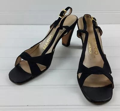 Vintage Mario Of Florence Women's Fabric Sandals Heels Pumps Black Size 7.5AAA • $44.99