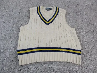 VINTAGE Ralph Lauren Polo Mens Cricket Cable Knit V Neck Sweater Vest XXL WVU • $149.99