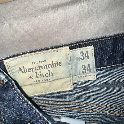 Abercrombie & Fitch Men Jean 34x34 Blue Remsen Low Rise Slim Straight Button Fly • $25.97