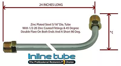 5/16 Fuel Line 24 Inch Oe Zinc Steel 90 Degree Bend Flared 1/2-20 Tube Nuts Sae • $14.50