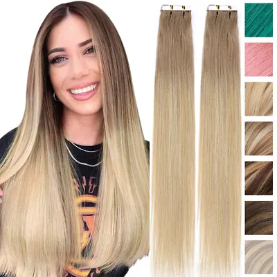 Ombré Tape In Russian Remy Human Hair Extensions Skin Weft Seamless Hairpiece • $35.25