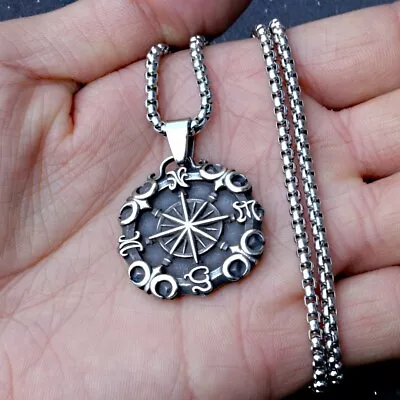 Double Sided Boat Anchor Star Sea Compass Pendant Necklace Long Chain Lagenlook • $4.62