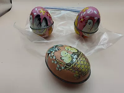 Vintage Set Of Three Metal Tin Litho Easter Eggs Candy  Holders A8 • $12.75