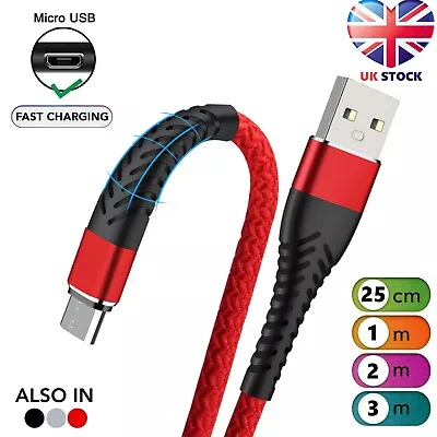 Micro USB Lead For Samsung Phone Android Data Sync Long Charger Cable 1M 2M 3M • £2.99