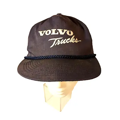 Vintage VOLVO Trucks Dark Gray Trucker Snapback Hat W Rope Brim Crack In Strap • $31.17