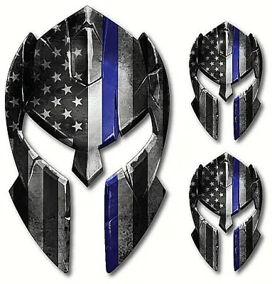 3x Spartan Helmet Police American Flag Thin Blue Line Decal Sticker Truck Window • $4.86