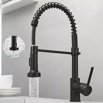 Matt Black Monobloc Kitchen Sink Mixer Tap With Pull Out Hose Spray Single Lever • £21.39