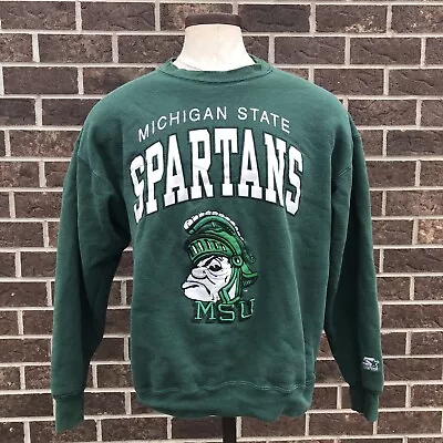 Vintage Michigan State Spartans MSU Embroidered Green Starter Sweatshirt XL USA • $47.99