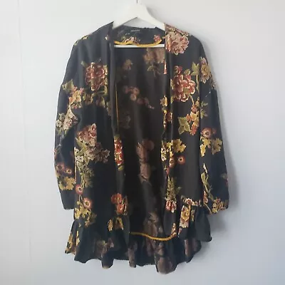 Zara Basic Floral Print Ruffle Hemline Tencel Long Sleeve Kimono Size XS-S • $34.99