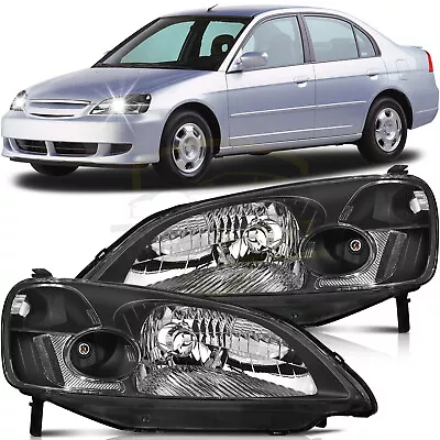For 2001-2003 Honda Civic Headlights Assembly Pair Black Housing Clear Lens • $67.99