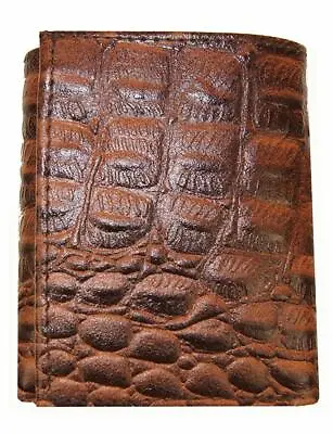 Brown Genuine Leather Trifold Croc Print Wallet Front Pocket Cowboy • $15.98