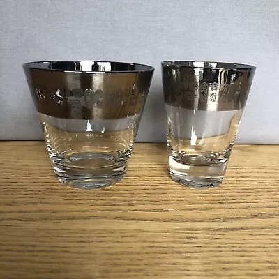 2 Cocktail Whiskey Mid Century Modern Drink Glasses Silver Rimmed Vintage MCM • $8