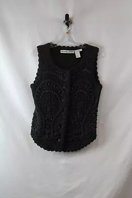 Michael Simon Women's Black Bead Embroidered Button Up Vest Sz 1 • $9.99