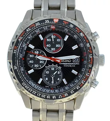 Men's 41.5mm Seiko Titanium Black/ Red Chrono Watch 7T62-0BY0 For Parts/ Repair! • $20.50