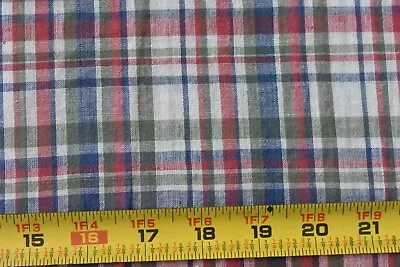 By 1/2 Yd Vintage Red Blue Green & Tan Plaid Madras Cotton Shirting P8830 • $5