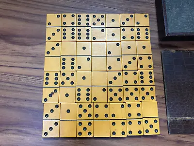 Vtg Dark Butterscotch Yellow Bakelite Domino Set 28 Pieces 2  X 1  X 3/8  • $34.99