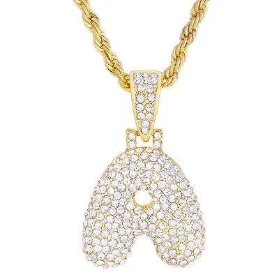 $10.99 • Buy A - Z Initial Bubble Letters Gold Plated Iced Pendant 20  Rope Chain Necklace