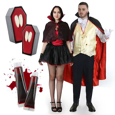 Vampire Halloween Couples Costume Vampiress Womens Mens Xs-xxl Fancy Dress Fangs • £15.99