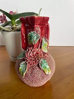 MAJOLICA Salt Glaze Floral Bud Vase Square  Opening With Maroon Accents • $16.99