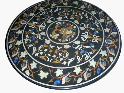 36  Black Marble Table Top Semi Precious Stones Inlay Home / Garden Decor • $1612.10