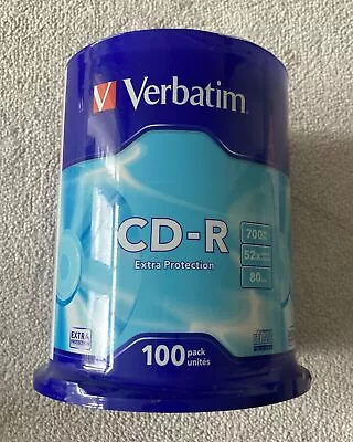 100 X 80 MIN 700mb 52X VERBATIM EXTRA PROTECTION CD-R - NEW & SEALED • £16