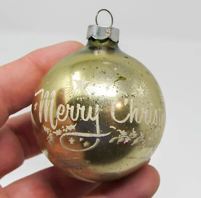 Vintage Mercury Glass  Merry Christmas  Stenciled Ornament ~ 2-1/4  • $11.50